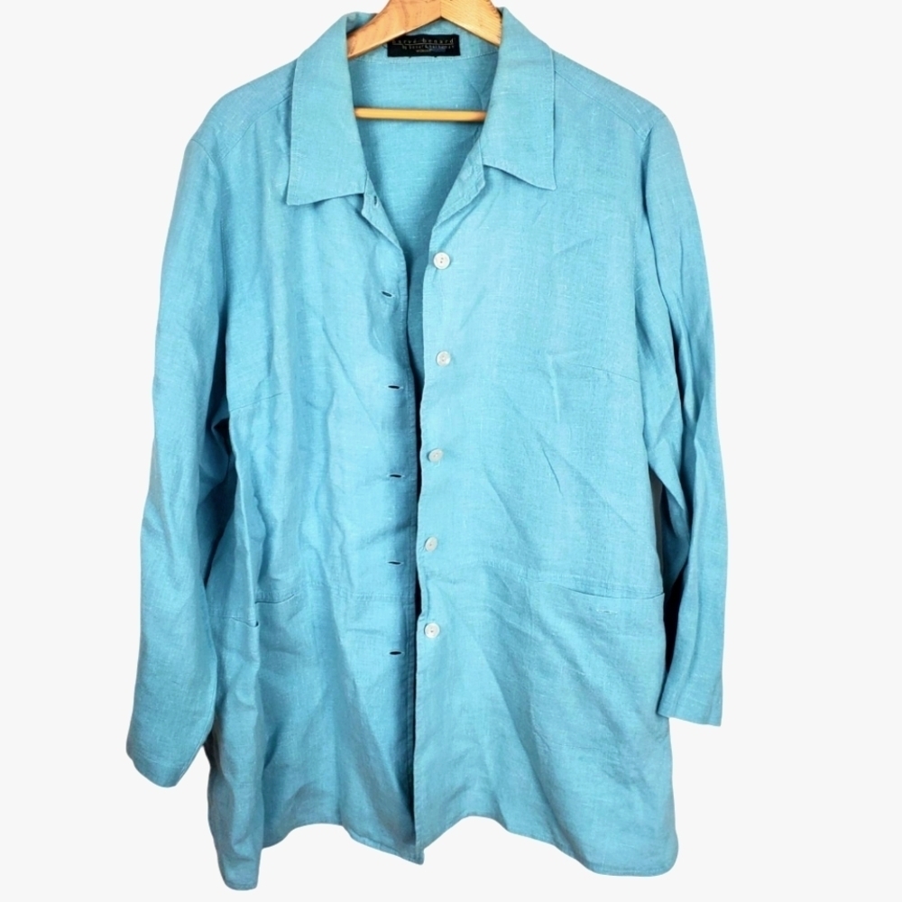 Harve Benard Women's Linen Shirt. Blue. O/S. #328